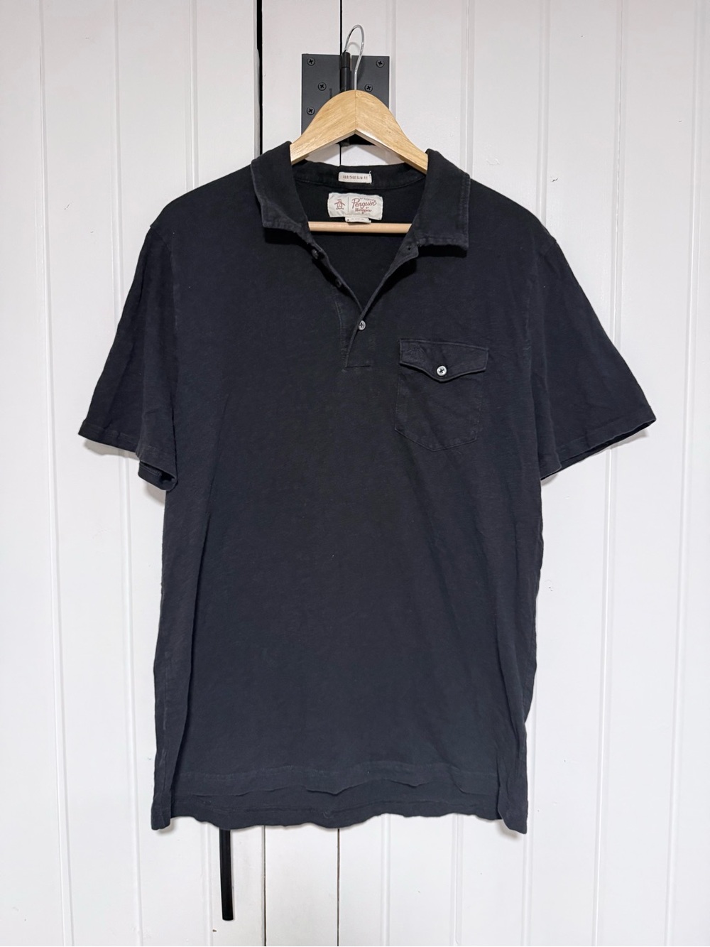 Original Penguin Black Short-Sleeve Polo with Chest Pocket